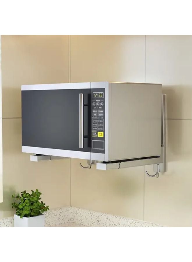 304 Stainless Steel Wall Mounted Microwave Oven Rack Adjustable Telescopic Storage Shelf - Image 2